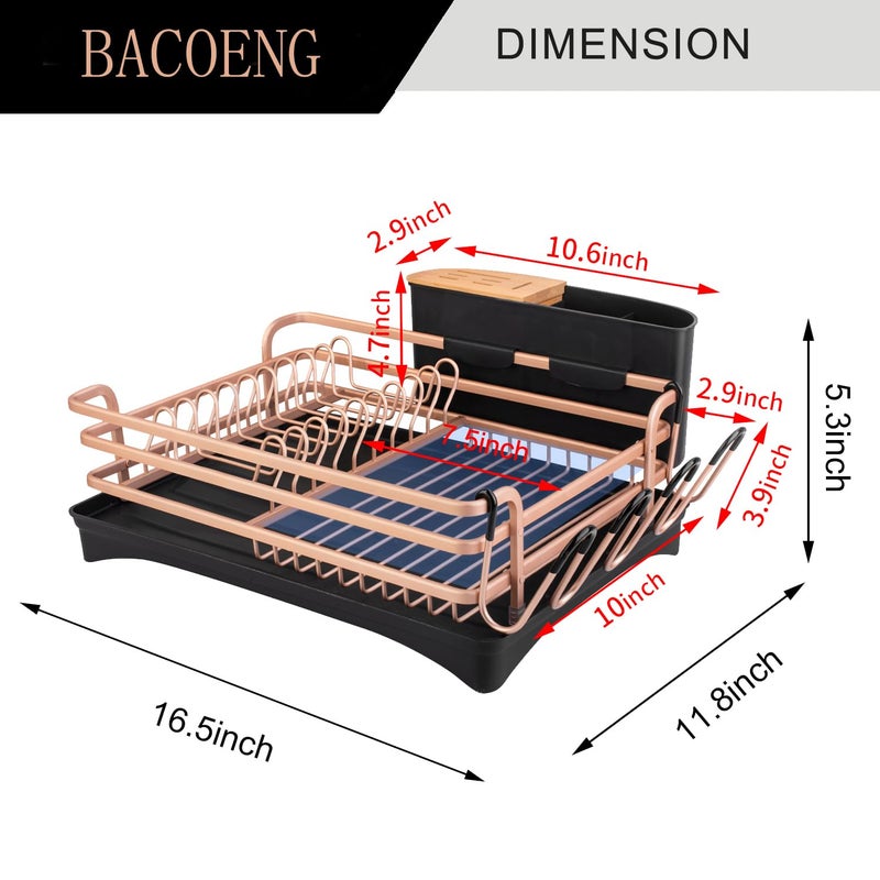 BACOENG Aluminum Dish Drying Rack,Never Rust Dish Rack with Removable Cutlery Holder & Cup Holder, 360Â° Swivel Spout Drain Board,Gold - Image 4